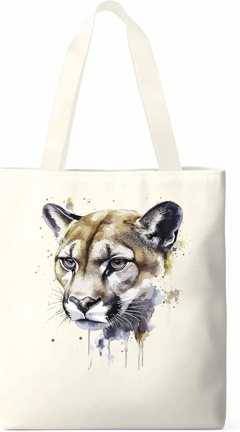 Canvas Tote Bag, Watercolor Ink Lions Aesthetic Canvas Tote Handbags for Women Shoulder Bag,