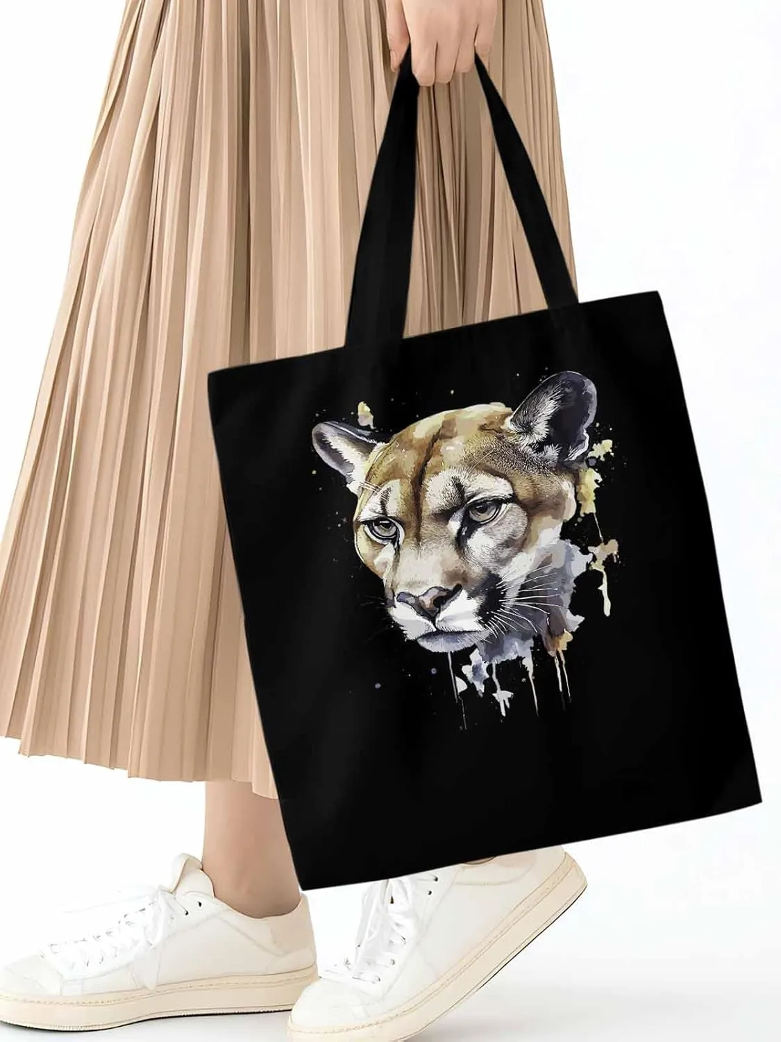 Canvas Tote Bag, Watercolor Ink Lions Aesthetic Canvas Tote Handbags for Women Shoulder Bag,