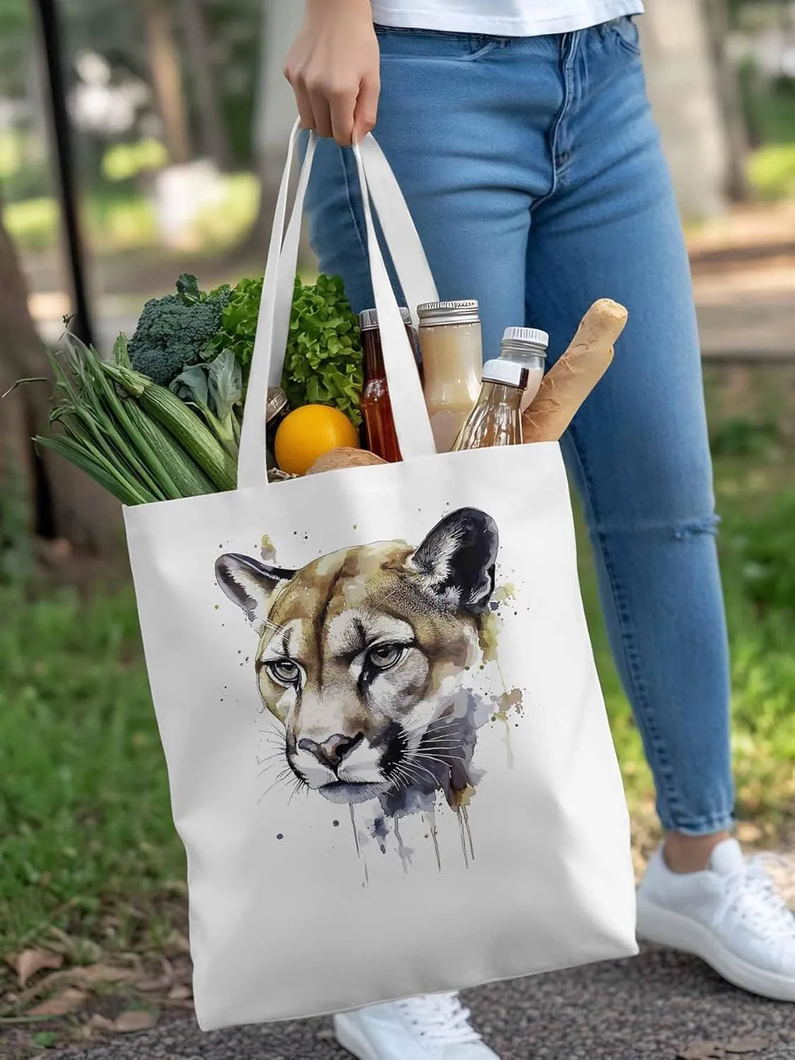 Canvas Tote Bag, Watercolor Ink Lions Aesthetic Canvas Tote Handbags for Women Shoulder Bag,