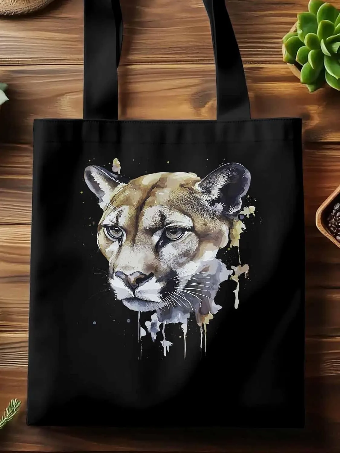 Canvas Tote Bag, Watercolor Ink Lions Aesthetic Canvas Tote Handbags for Women Shoulder Bag,