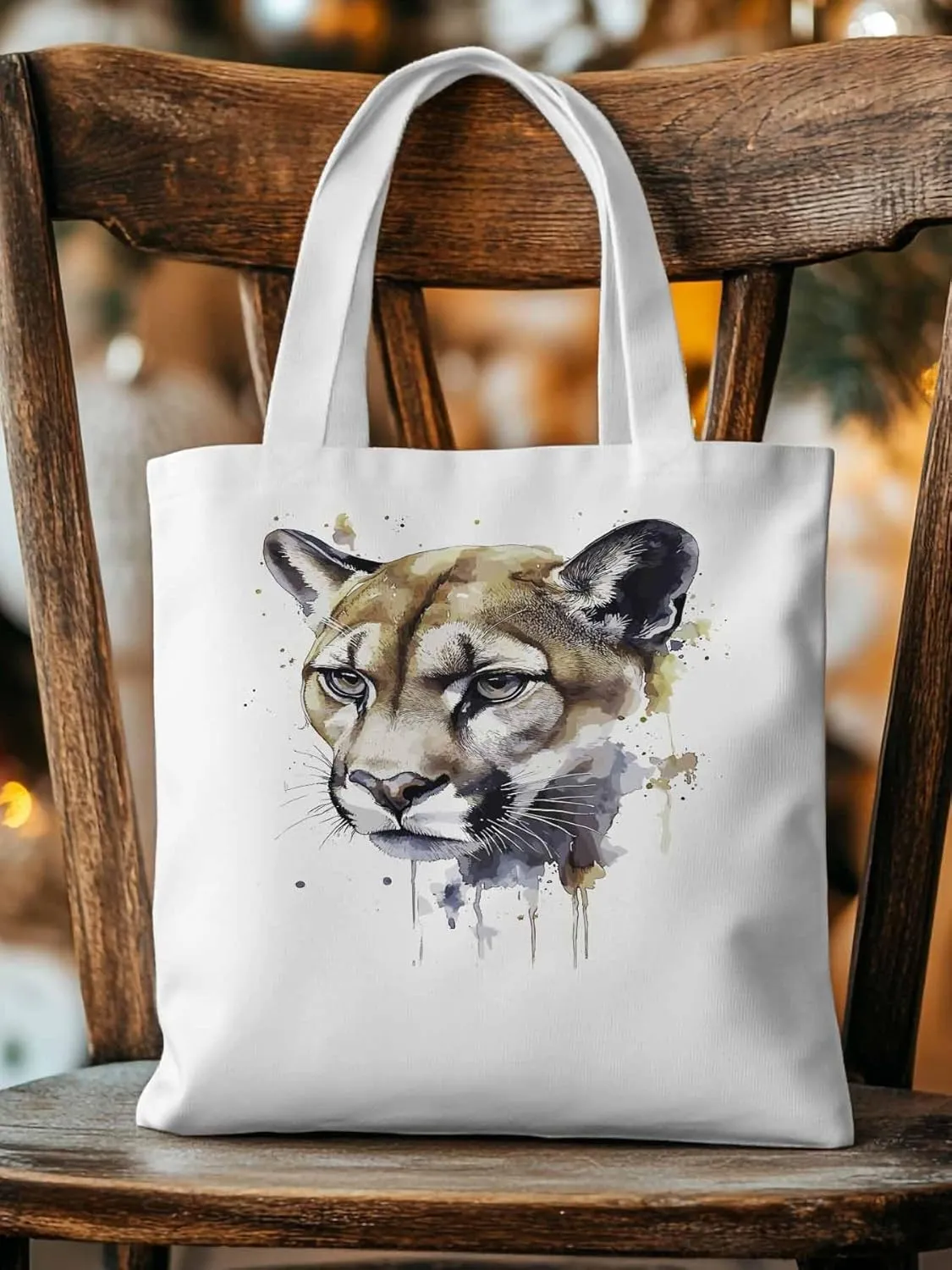 Canvas Tote Bag, Watercolor Ink Lions Aesthetic Canvas Tote Handbags for Women Shoulder Bag,
