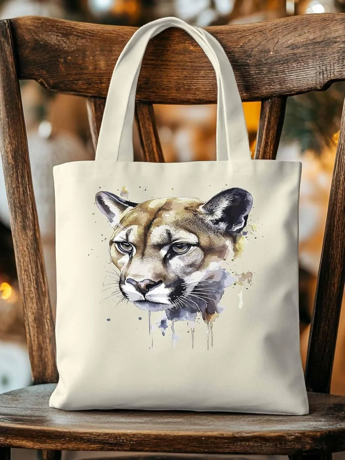 Canvas Tote Bag, Watercolor Ink Lions Aesthetic Canvas Tote Handbags for Women Shoulder Bag,