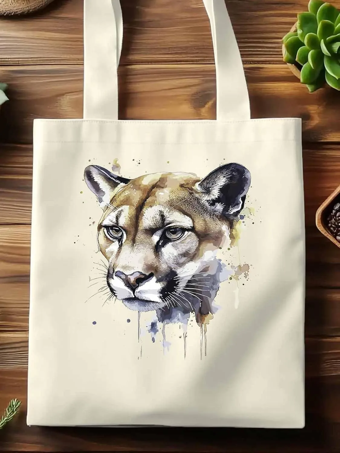 Canvas Tote Bag, Watercolor Ink Lions Aesthetic Canvas Tote Handbags for Women Shoulder Bag,