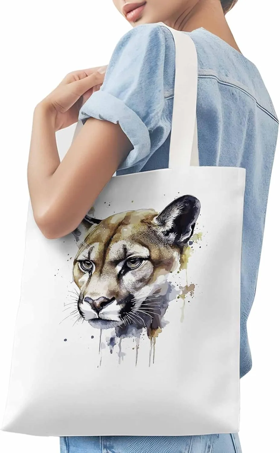 Canvas Tote Bag, Watercolor Ink Lions Aesthetic Canvas Tote Handbags for Women Shoulder Bag,
