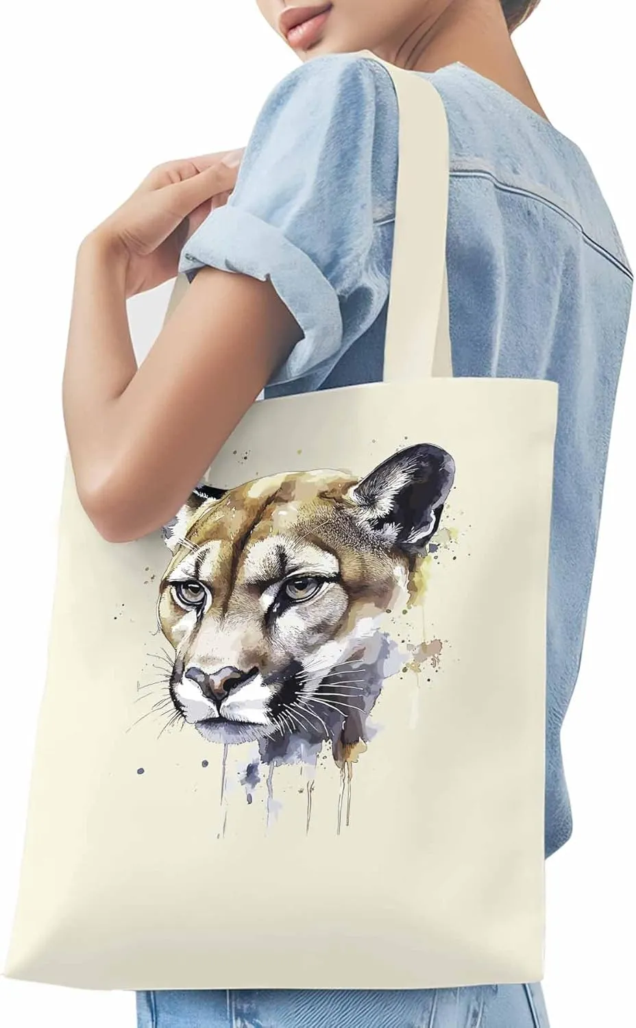 Canvas Tote Bag, Watercolor Ink Lions Aesthetic Canvas Tote Handbags for Women Shoulder Bag,
