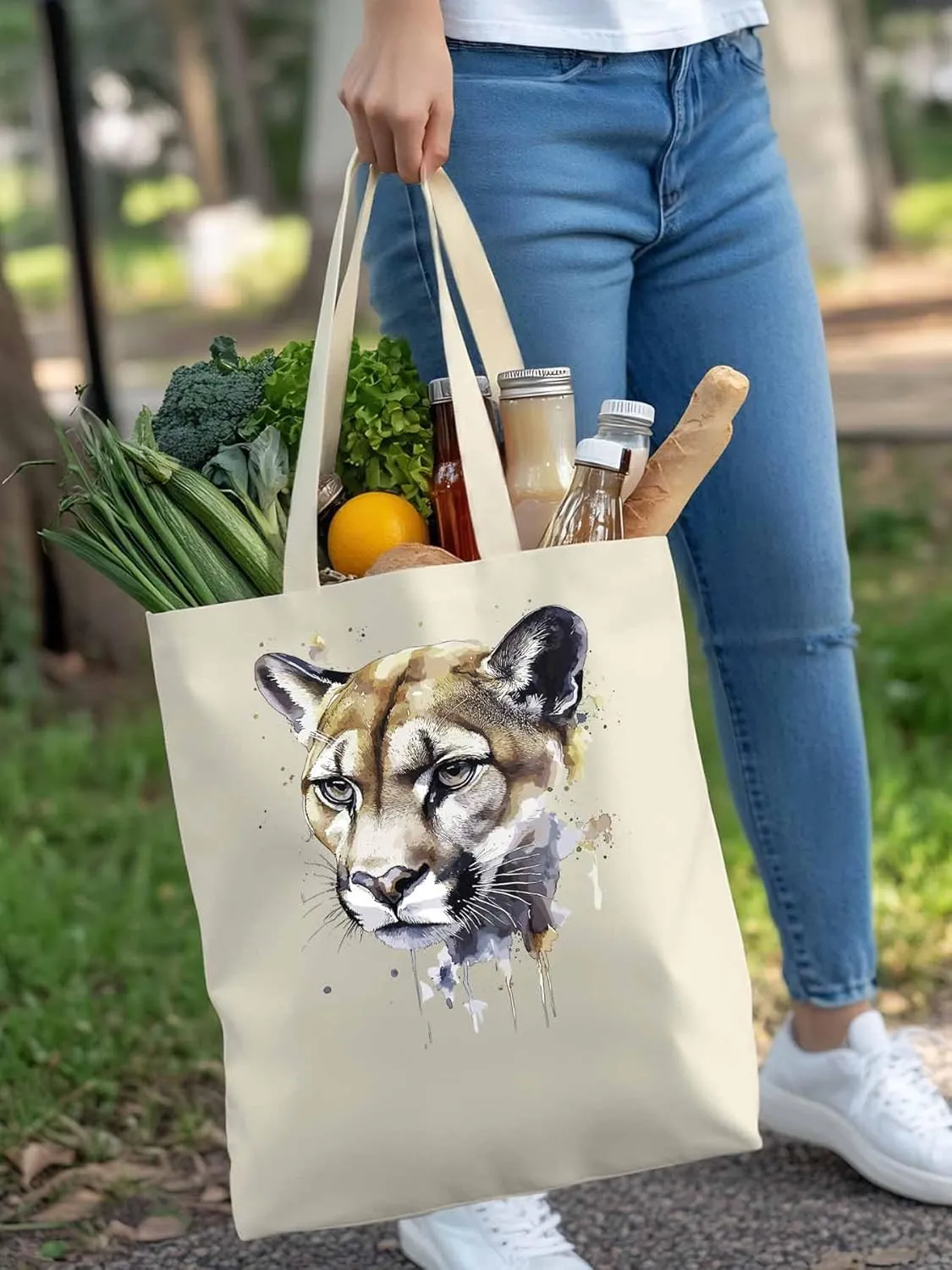 Canvas Tote Bag, Watercolor Ink Lions Aesthetic Canvas Tote Handbags for Women Shoulder Bag,