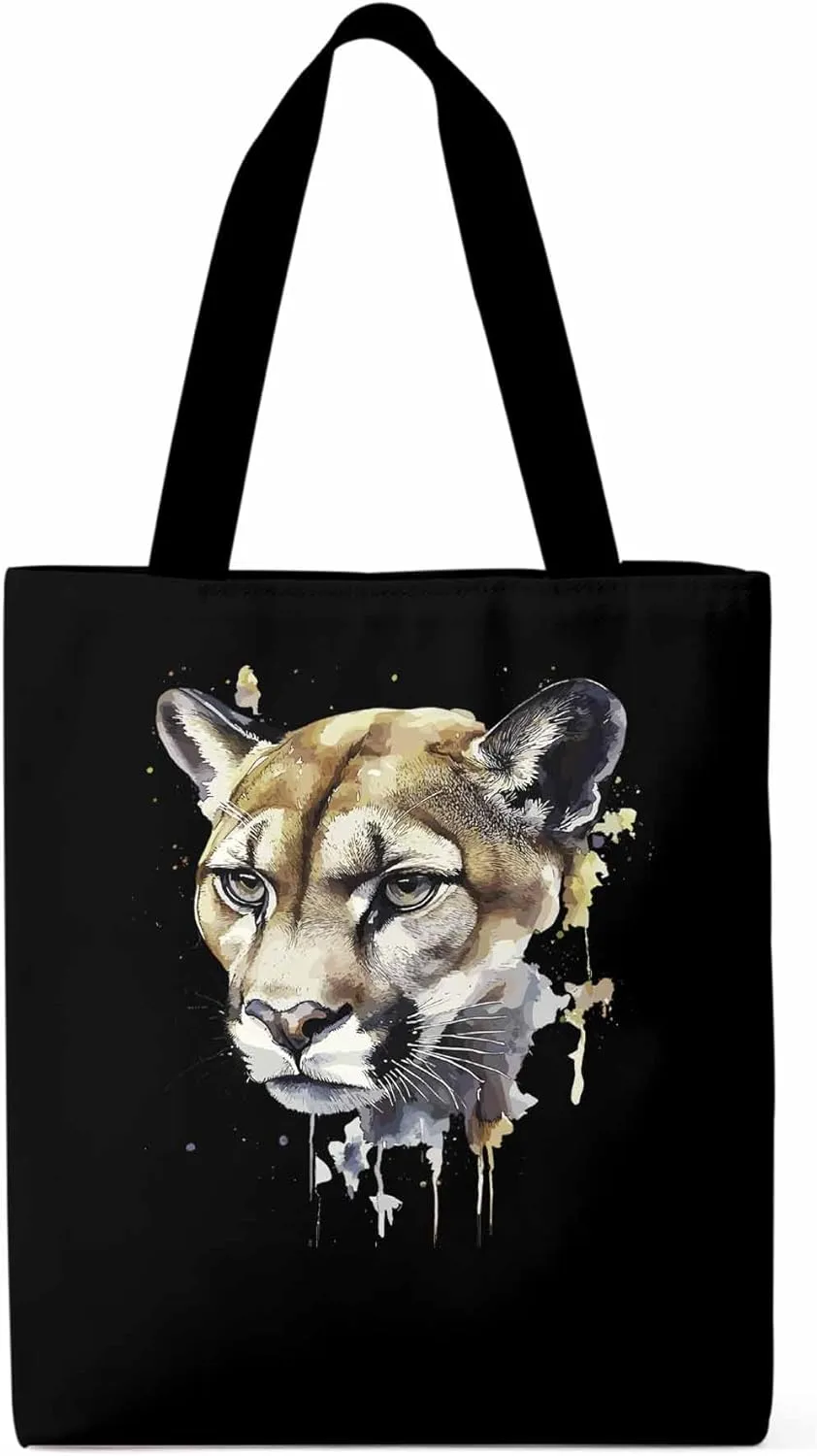 Canvas Tote Bag, Watercolor Ink Lions Aesthetic Canvas Tote Handbags for Women Shoulder Bag,
