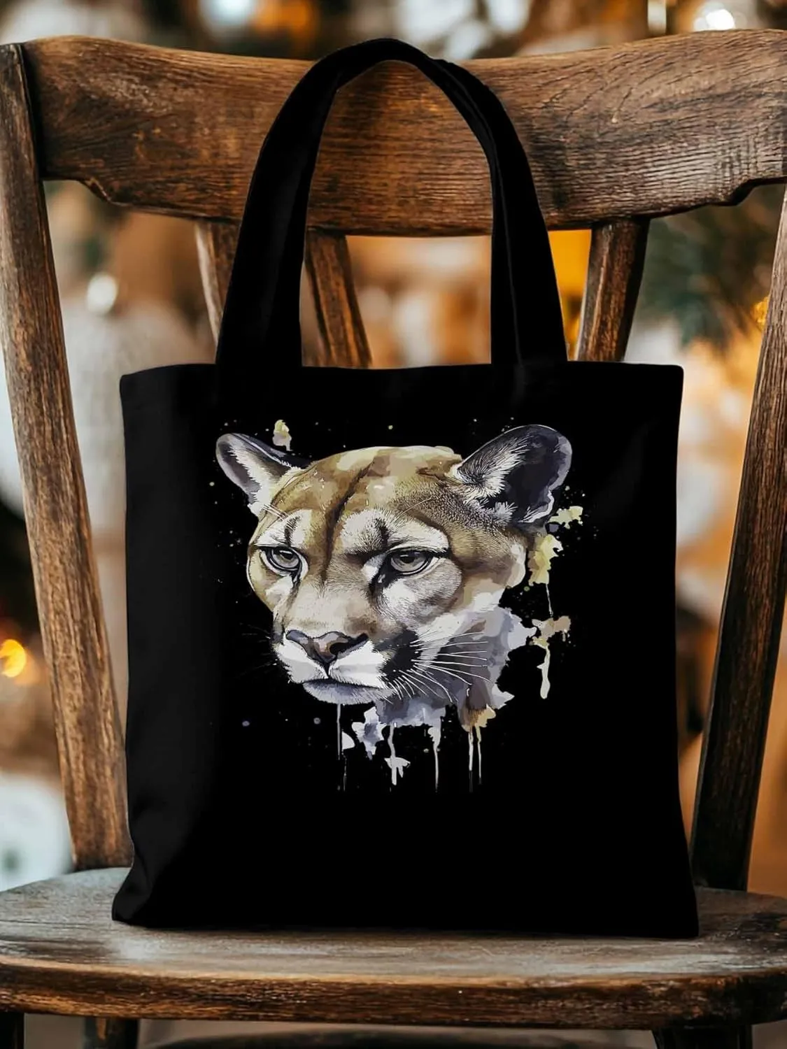 Canvas Tote Bag, Watercolor Ink Lions Aesthetic Canvas Tote Handbags for Women Shoulder Bag,