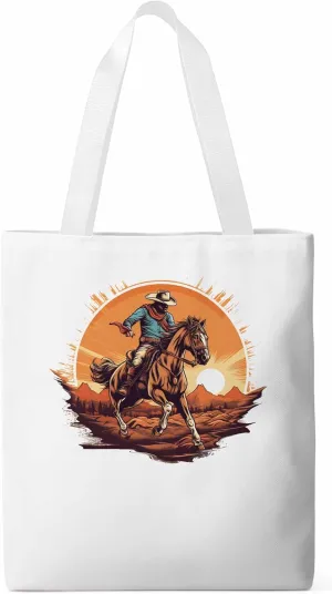 Canvas Tote Bag, Western Aesthetic Canvas Tote Handbags for Women Shoulder Bag Vintage Cowboy Print