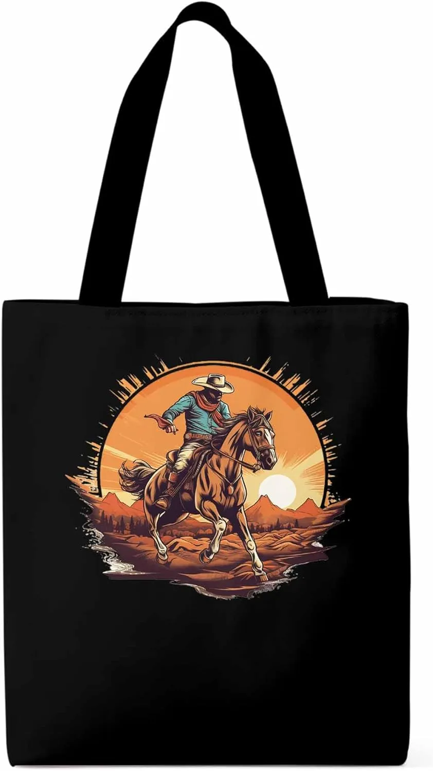 Canvas Tote Bag, Western Aesthetic Canvas Tote Handbags for Women Shoulder Bag Vintage Cowboy Print