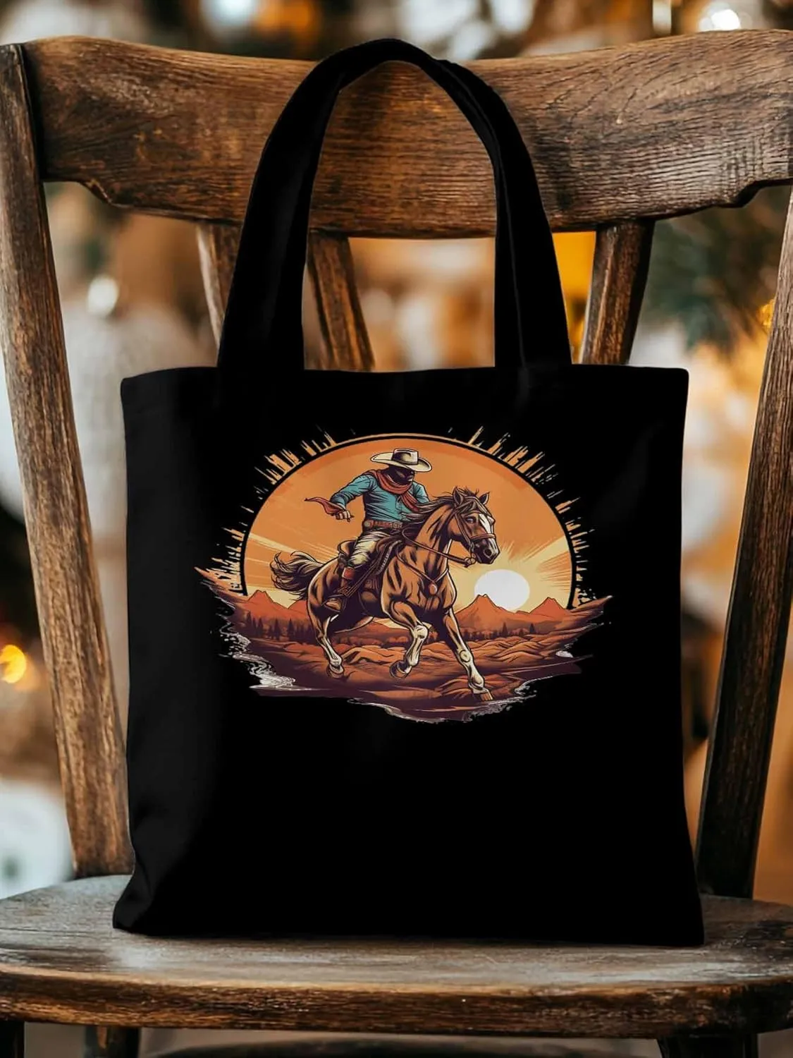 Canvas Tote Bag, Western Aesthetic Canvas Tote Handbags for Women Shoulder Bag Vintage Cowboy Print