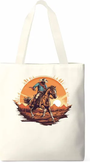 Canvas Tote Bag, Western Aesthetic Canvas Tote Handbags for Women Shoulder Bag Vintage Cowboy Print