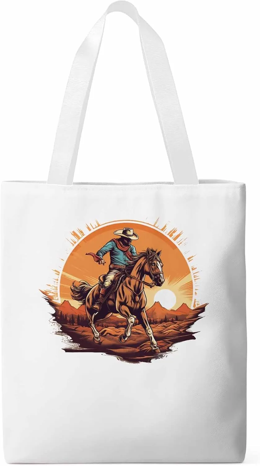 Canvas Tote Bag, Western Aesthetic Canvas Tote Handbags for Women Shoulder Bag Vintage Cowboy Print
