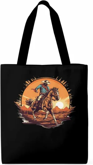 Canvas Tote Bag, Western Aesthetic Canvas Tote Handbags for Women Shoulder Bag Vintage Cowboy Print