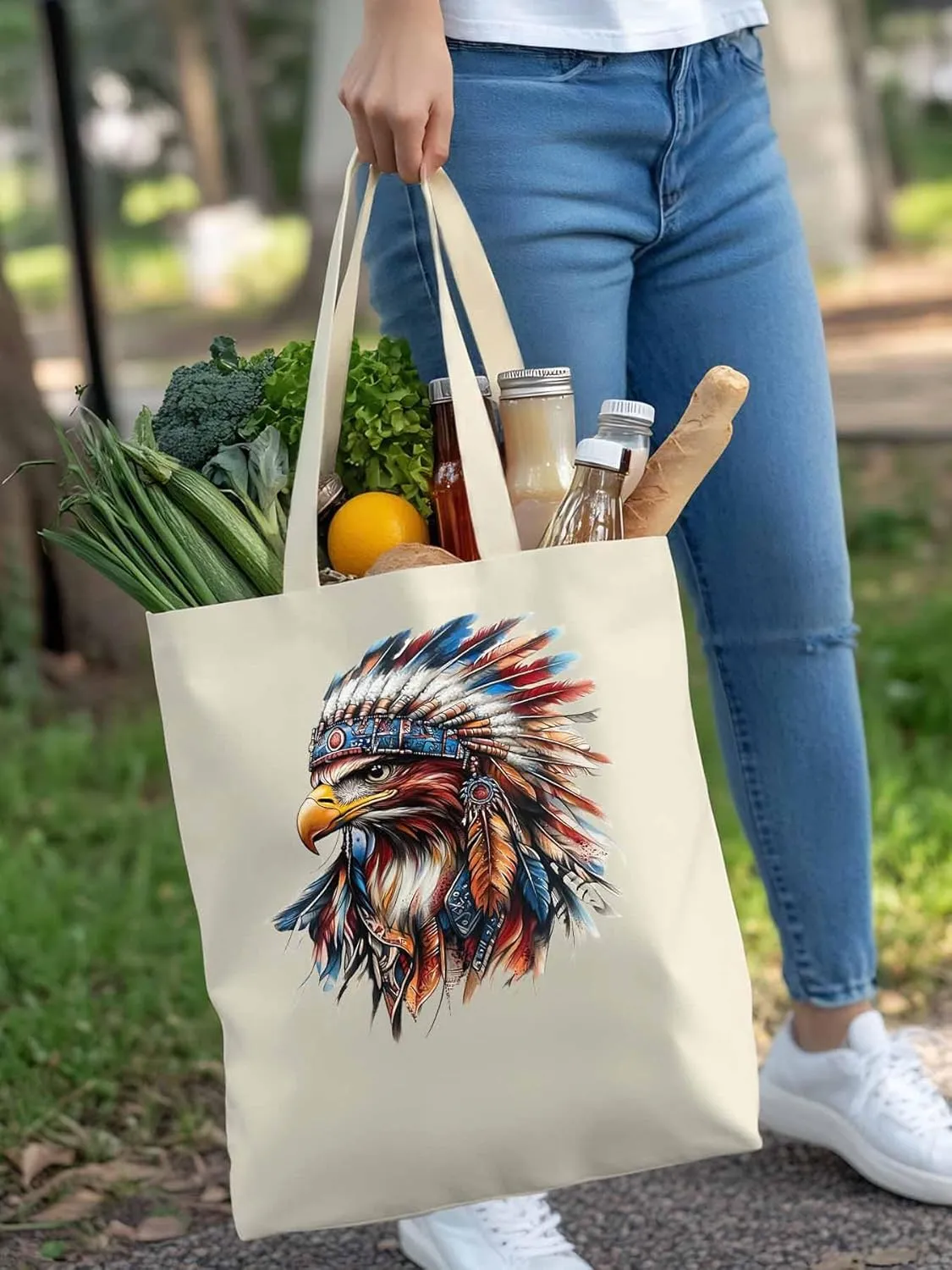 Canvas Tote Bag, Western Eagle Watercolor Aesthetic Canvas Tote Handbags for Women Shoulder Bag