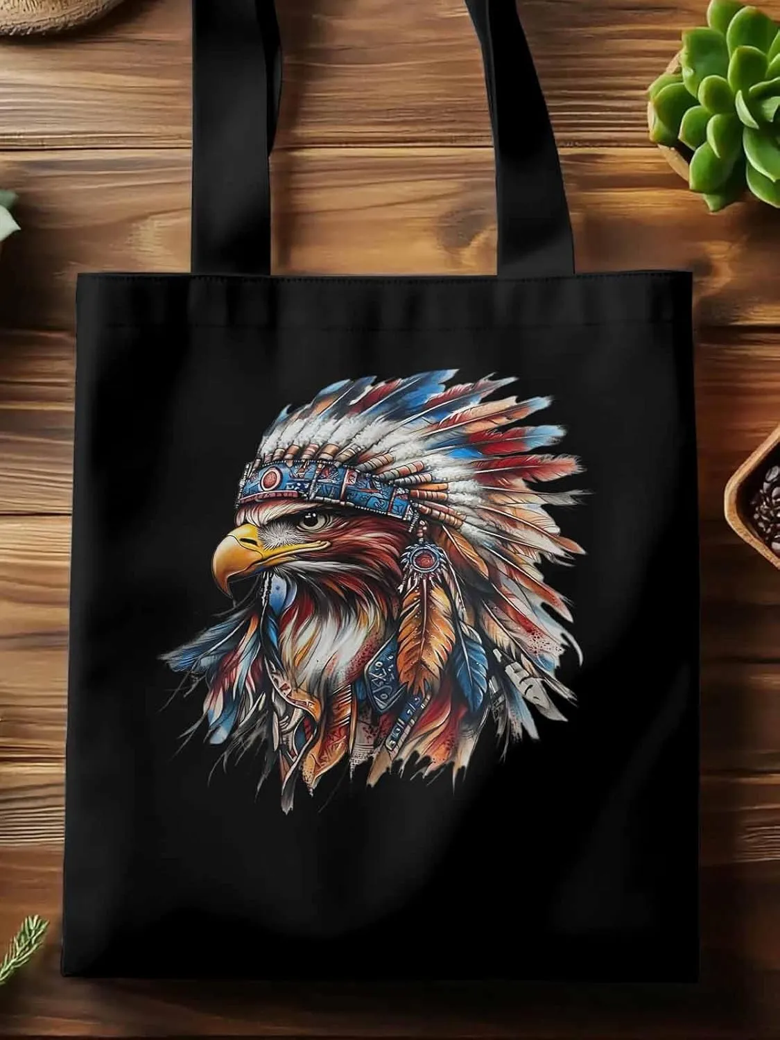 Canvas Tote Bag, Western Eagle Watercolor Aesthetic Canvas Tote Handbags for Women Shoulder Bag