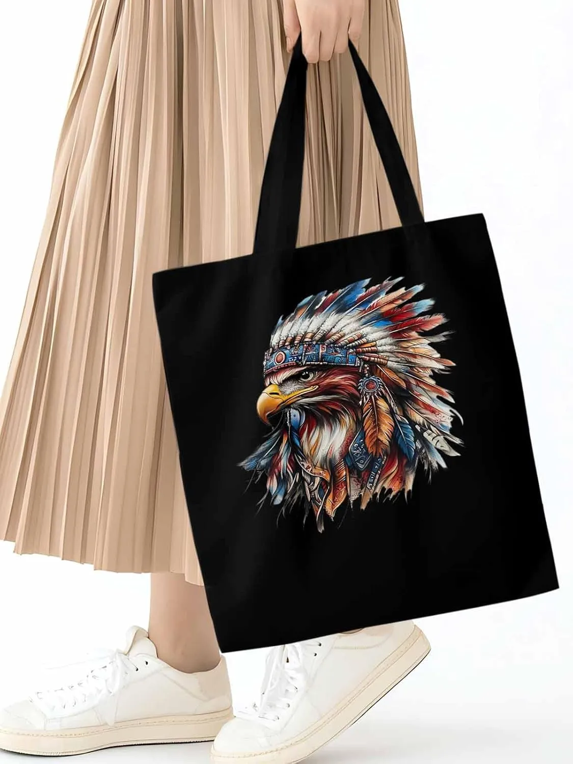 Canvas Tote Bag, Western Eagle Watercolor Aesthetic Canvas Tote Handbags for Women Shoulder Bag