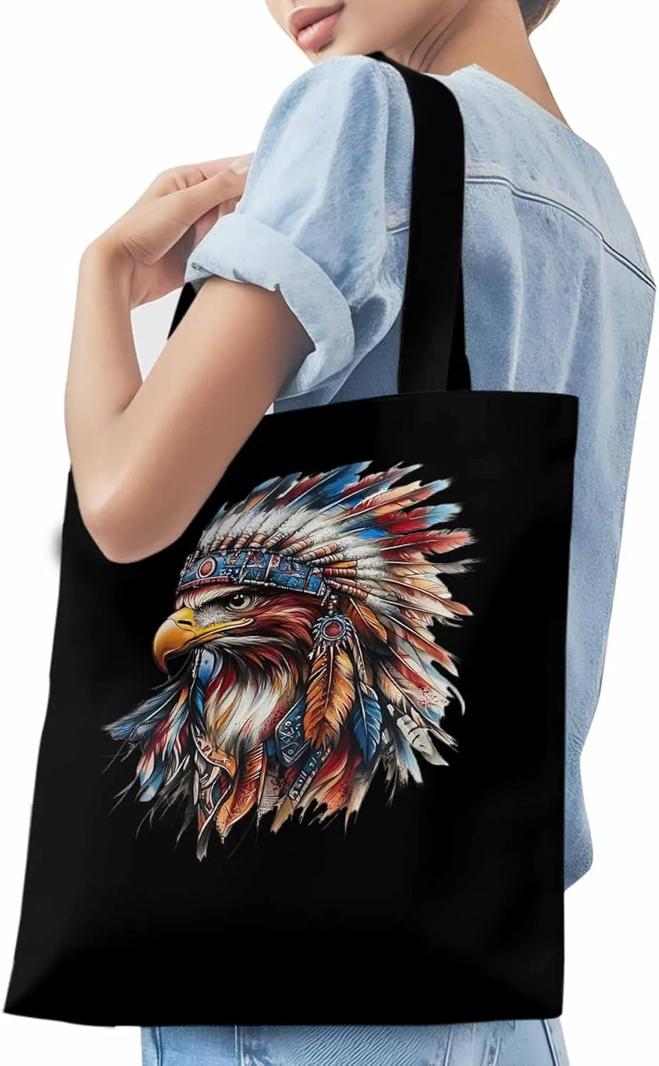 Canvas Tote Bag, Western Eagle Watercolor Aesthetic Canvas Tote Handbags for Women Shoulder Bag