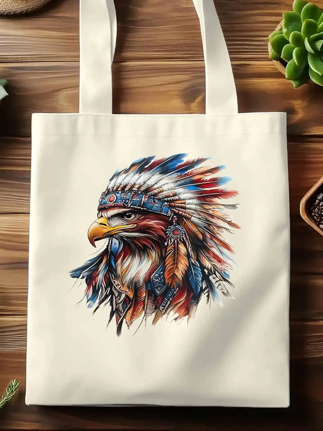 Canvas Tote Bag, Western Eagle Watercolor Aesthetic Canvas Tote Handbags for Women Shoulder Bag