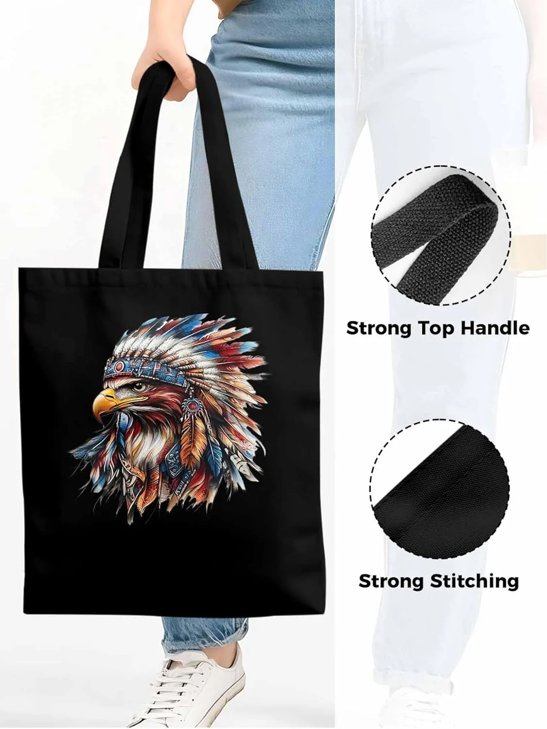 Canvas Tote Bag, Western Eagle Watercolor Aesthetic Canvas Tote Handbags for Women Shoulder Bag