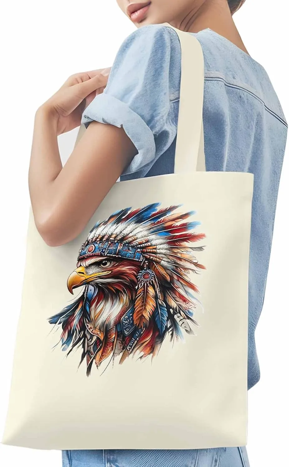Canvas Tote Bag, Western Eagle Watercolor Aesthetic Canvas Tote Handbags for Women Shoulder Bag