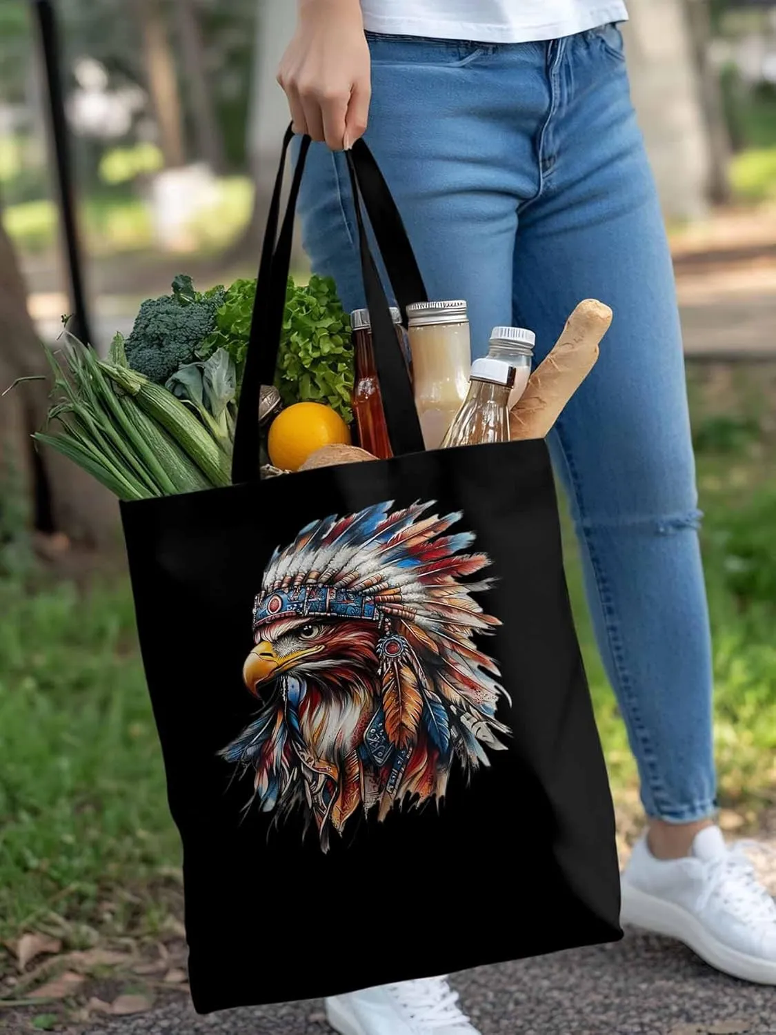 Canvas Tote Bag, Western Eagle Watercolor Aesthetic Canvas Tote Handbags for Women Shoulder Bag