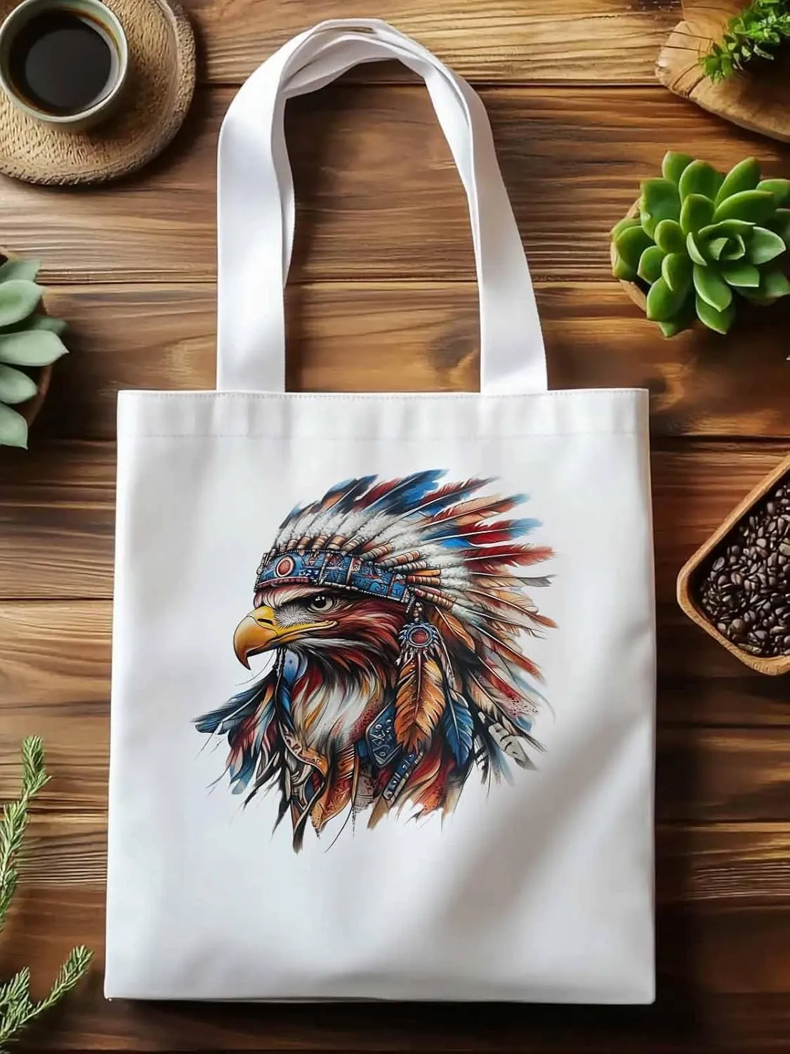 Canvas Tote Bag, Western Eagle Watercolor Aesthetic Canvas Tote Handbags for Women Shoulder Bag
