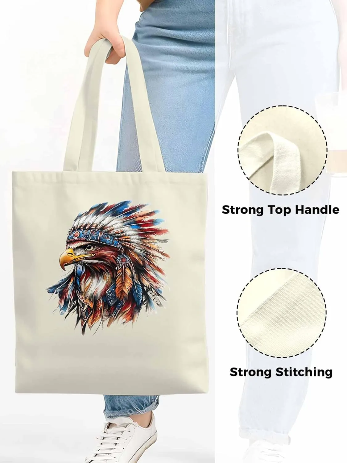 Canvas Tote Bag, Western Eagle Watercolor Aesthetic Canvas Tote Handbags for Women Shoulder Bag
