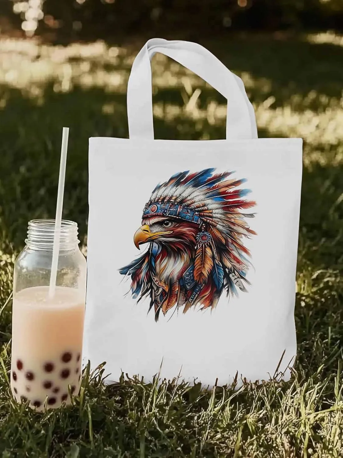 Canvas Tote Bag, Western Eagle Watercolor Aesthetic Canvas Tote Handbags for Women Shoulder Bag