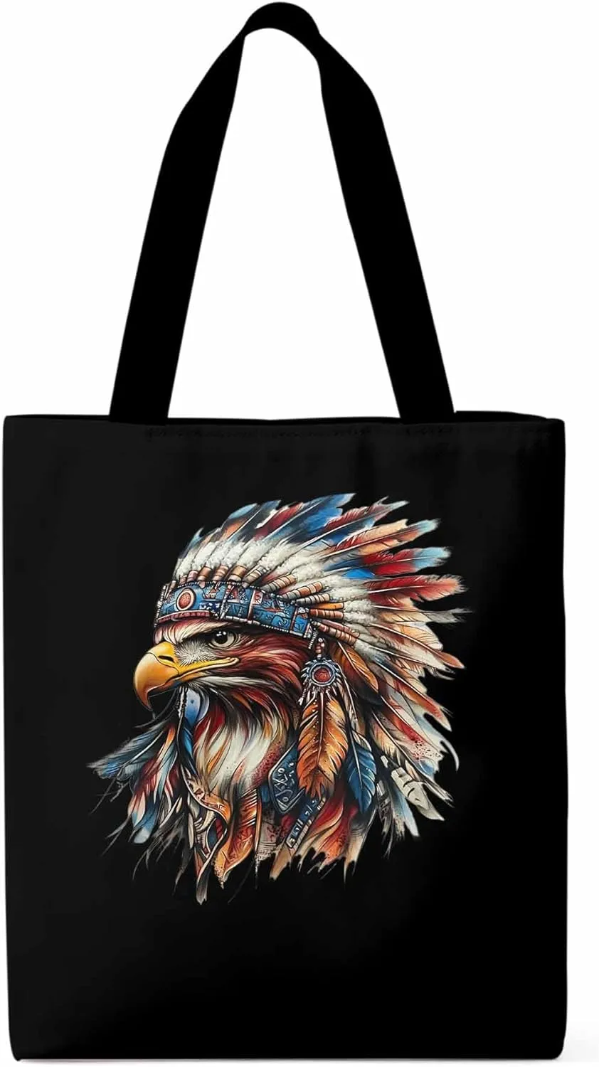 Canvas Tote Bag, Western Eagle Watercolor Aesthetic Canvas Tote Handbags for Women Shoulder Bag