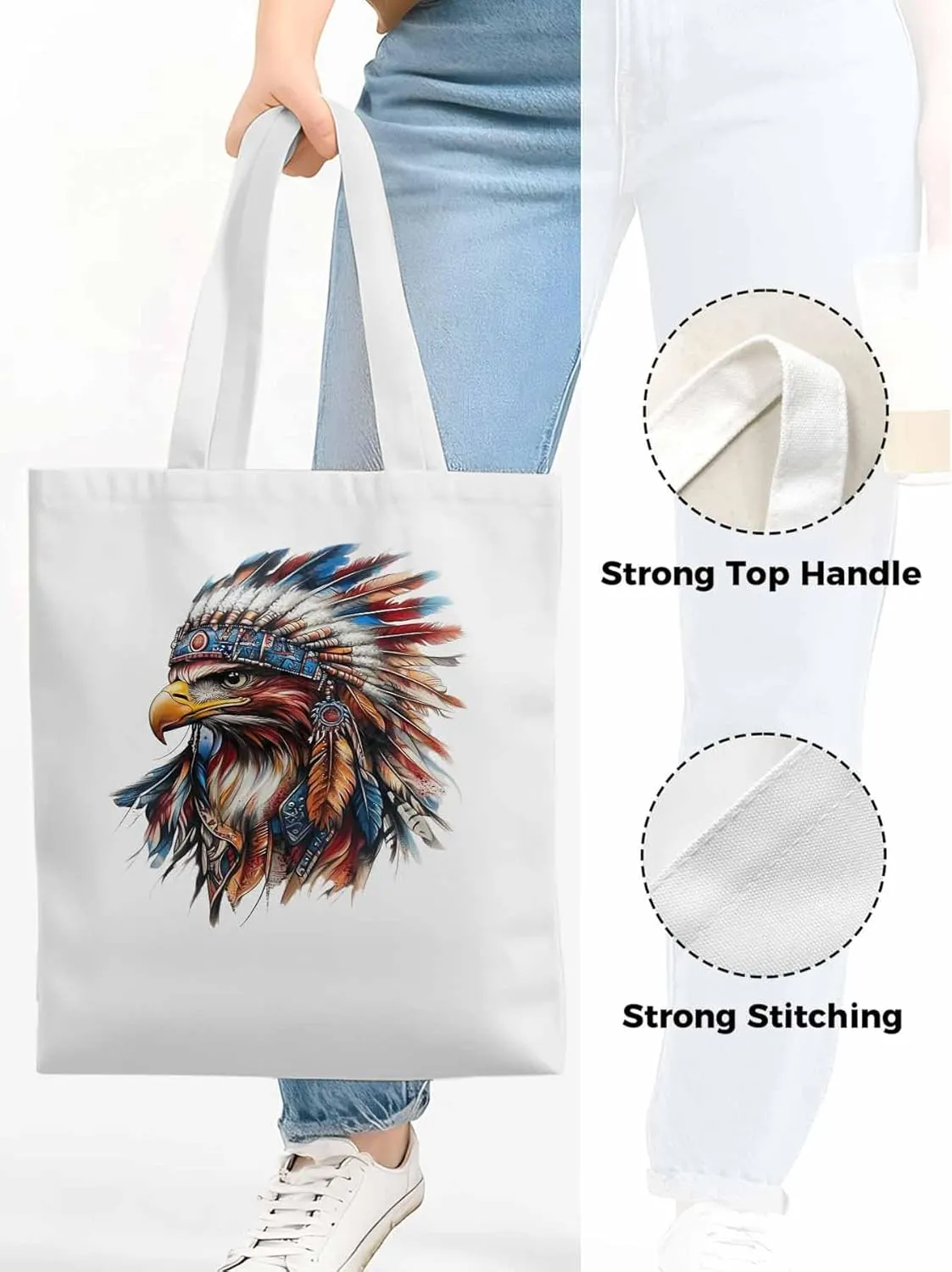 Canvas Tote Bag, Western Eagle Watercolor Aesthetic Canvas Tote Handbags for Women Shoulder Bag