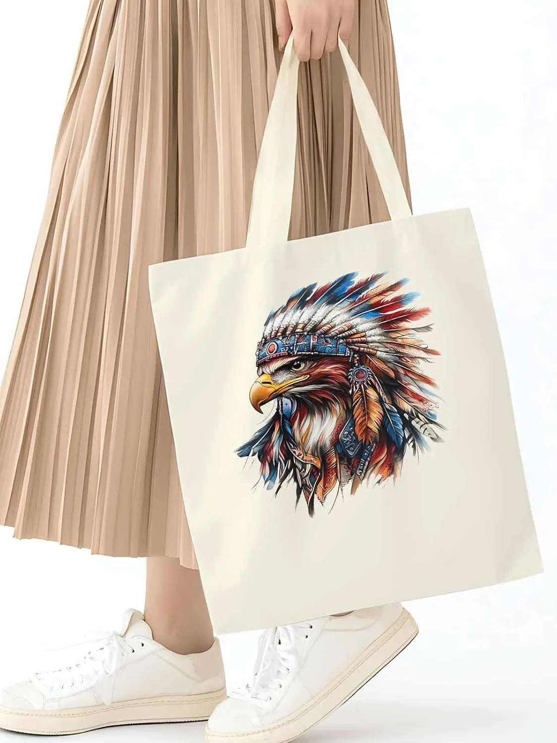 Canvas Tote Bag, Western Eagle Watercolor Aesthetic Canvas Tote Handbags for Women Shoulder Bag