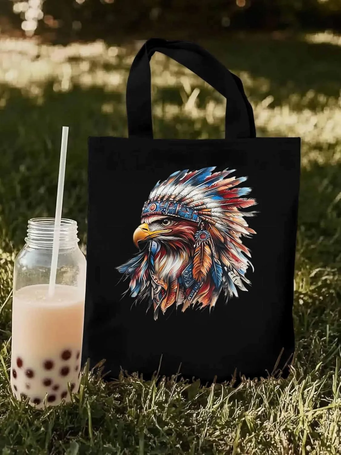 Canvas Tote Bag, Western Eagle Watercolor Aesthetic Canvas Tote Handbags for Women Shoulder Bag