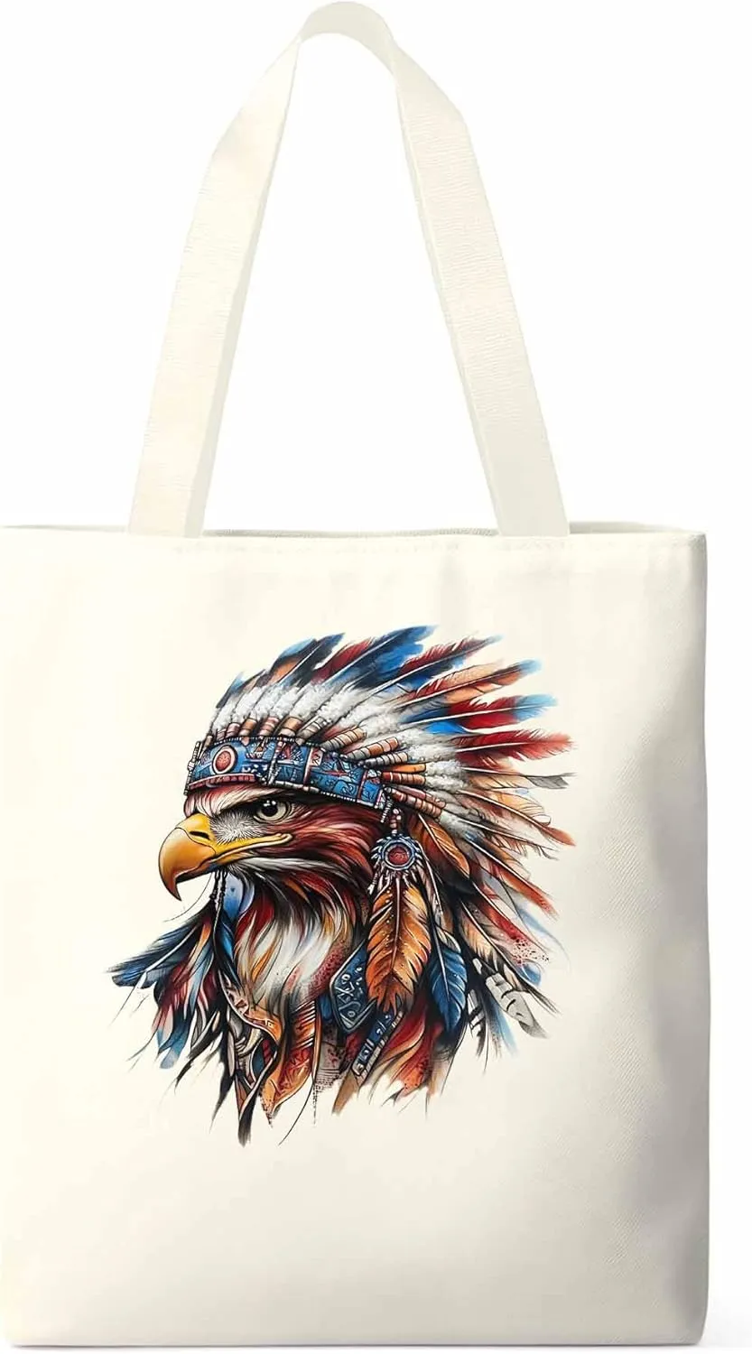Canvas Tote Bag, Western Eagle Watercolor Aesthetic Canvas Tote Handbags for Women Shoulder Bag