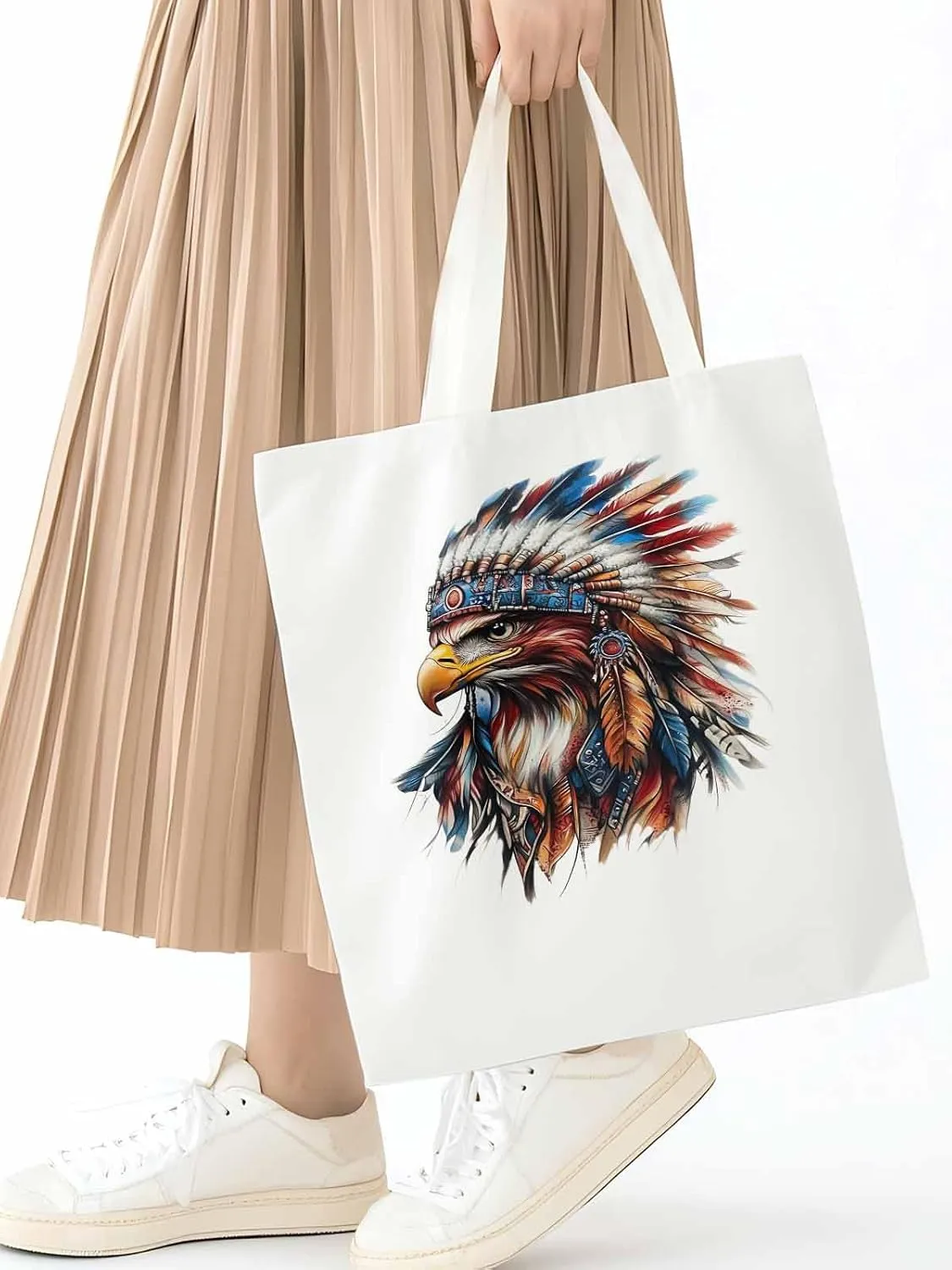 Canvas Tote Bag, Western Eagle Watercolor Aesthetic Canvas Tote Handbags for Women Shoulder Bag
