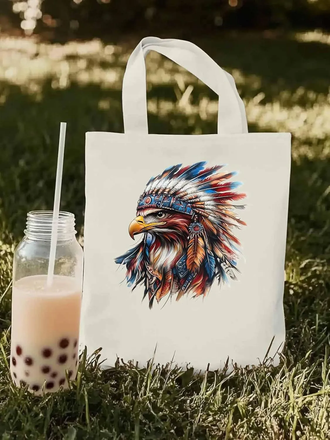 Canvas Tote Bag, Western Eagle Watercolor Aesthetic Canvas Tote Handbags for Women Shoulder Bag