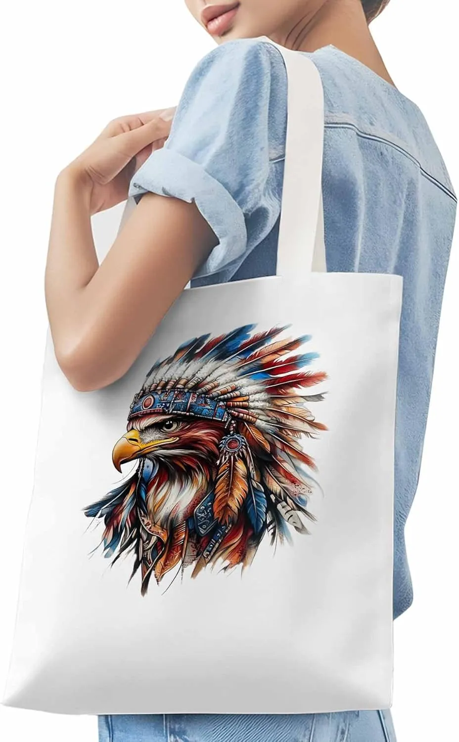 Canvas Tote Bag, Western Eagle Watercolor Aesthetic Canvas Tote Handbags for Women Shoulder Bag