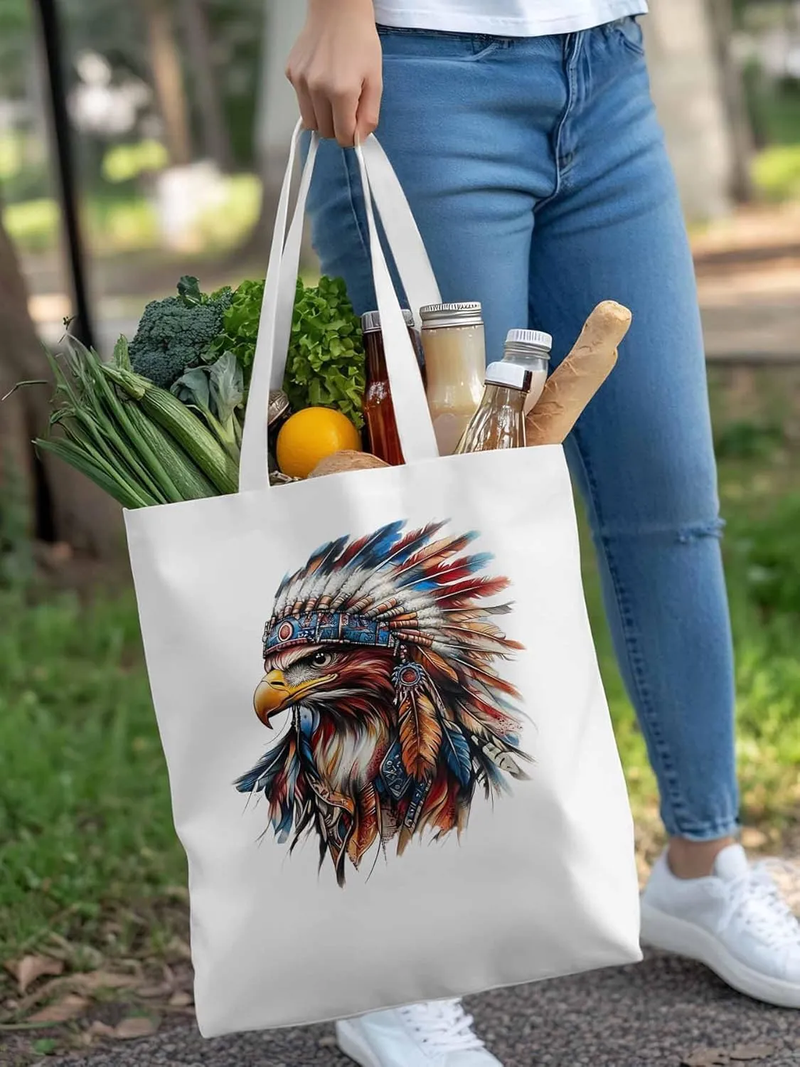 Canvas Tote Bag, Western Eagle Watercolor Aesthetic Canvas Tote Handbags for Women Shoulder Bag