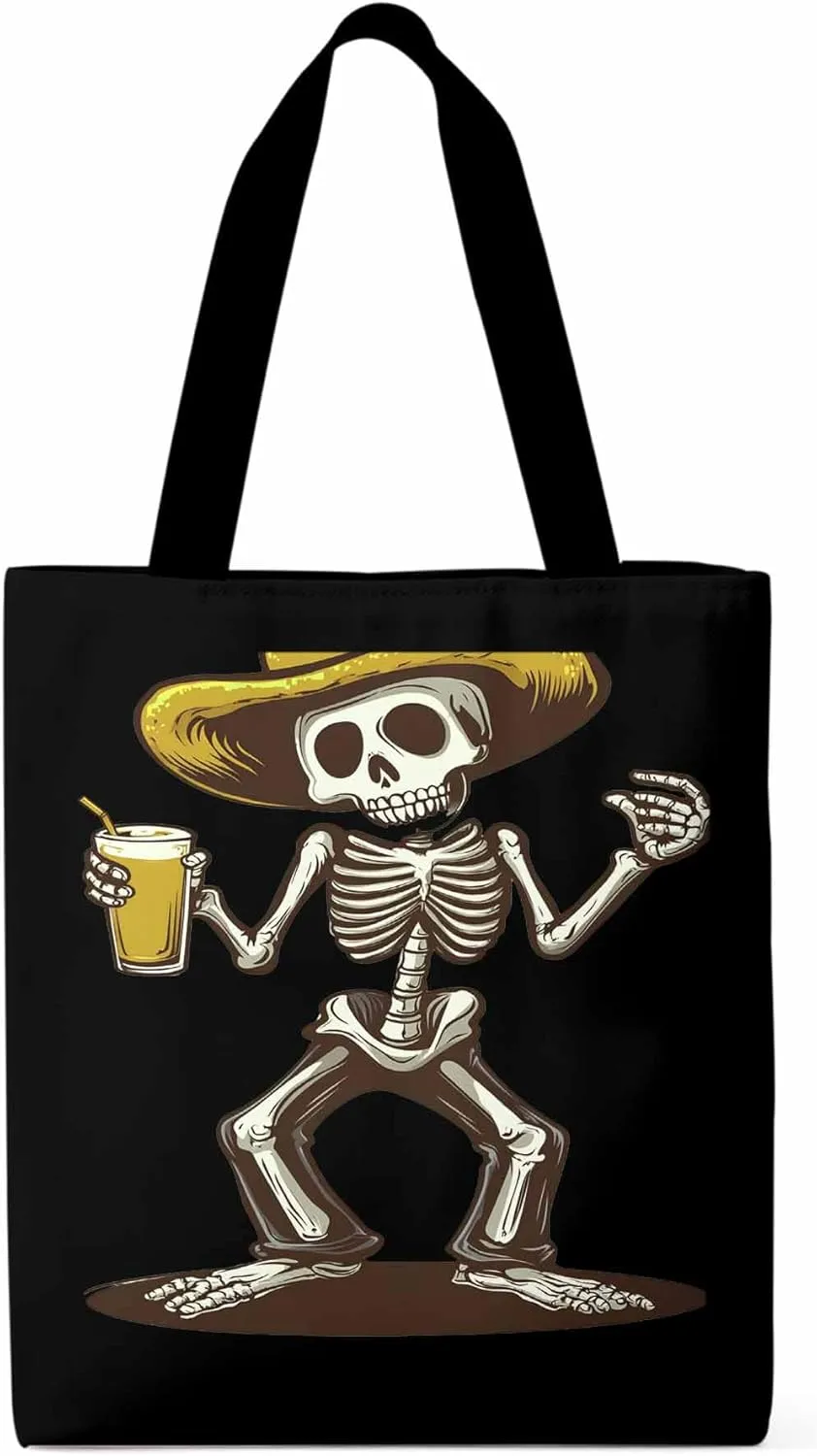 Canvas Tote Bag, Western Skeleton Aesthetic Canvas Tote Handbags for Women Shoulder Bag,