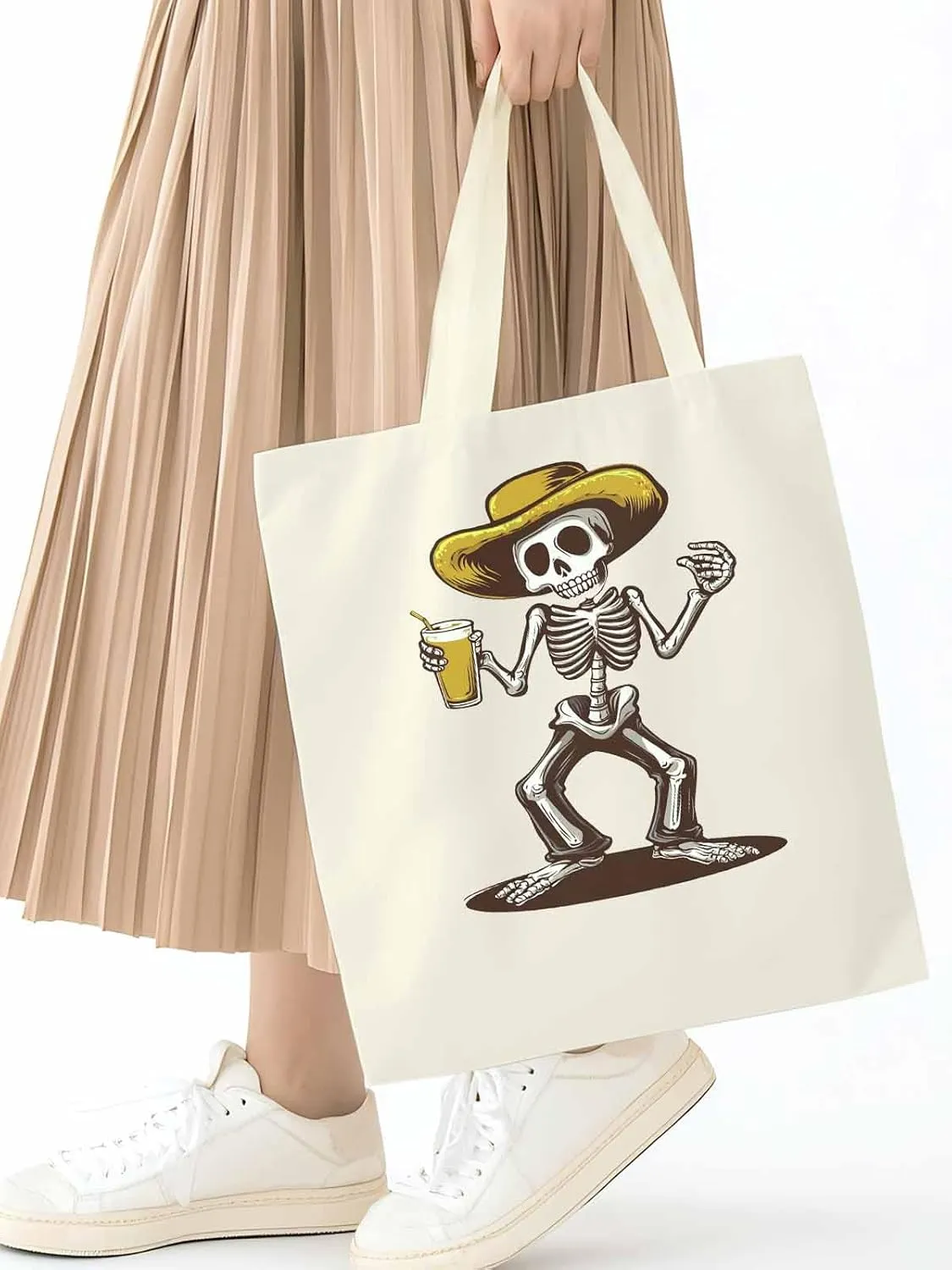 Canvas Tote Bag, Western Skeleton Aesthetic Canvas Tote Handbags for Women Shoulder Bag,