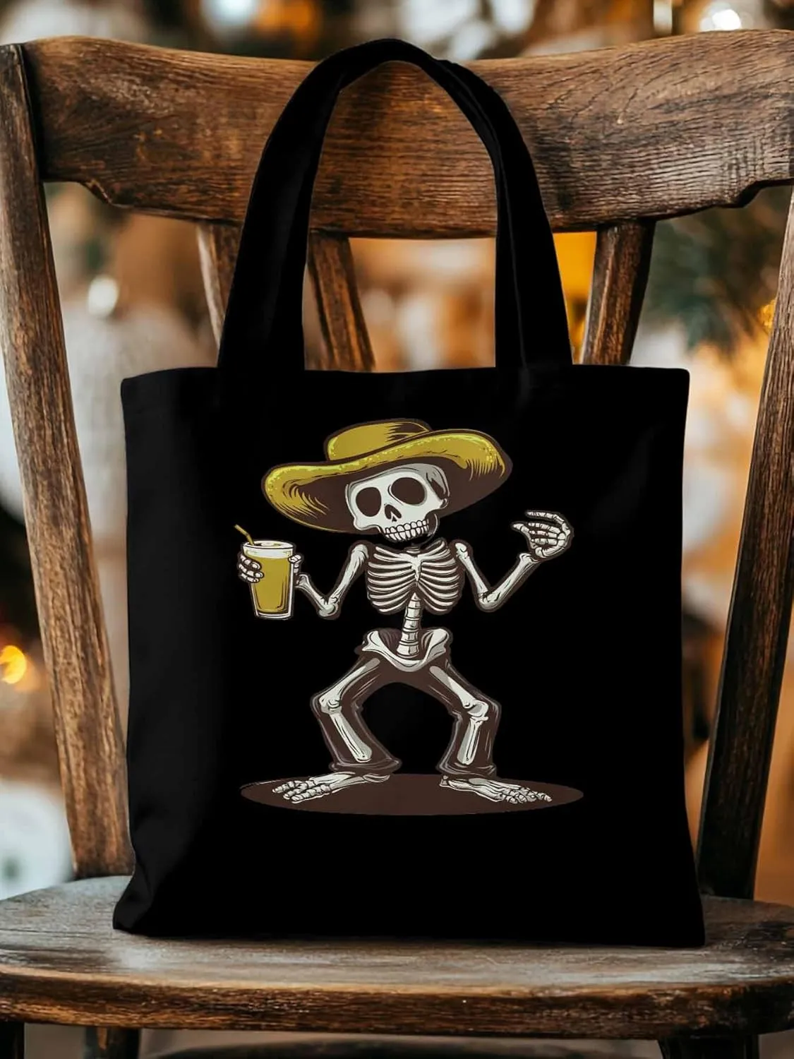 Canvas Tote Bag, Western Skeleton Aesthetic Canvas Tote Handbags for Women Shoulder Bag,