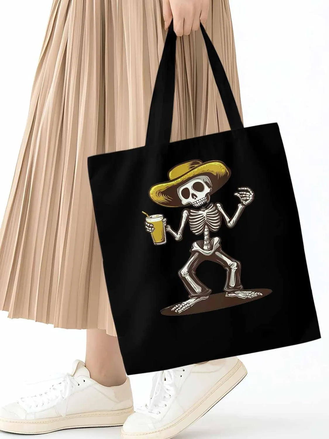 Canvas Tote Bag, Western Skeleton Aesthetic Canvas Tote Handbags for Women Shoulder Bag,