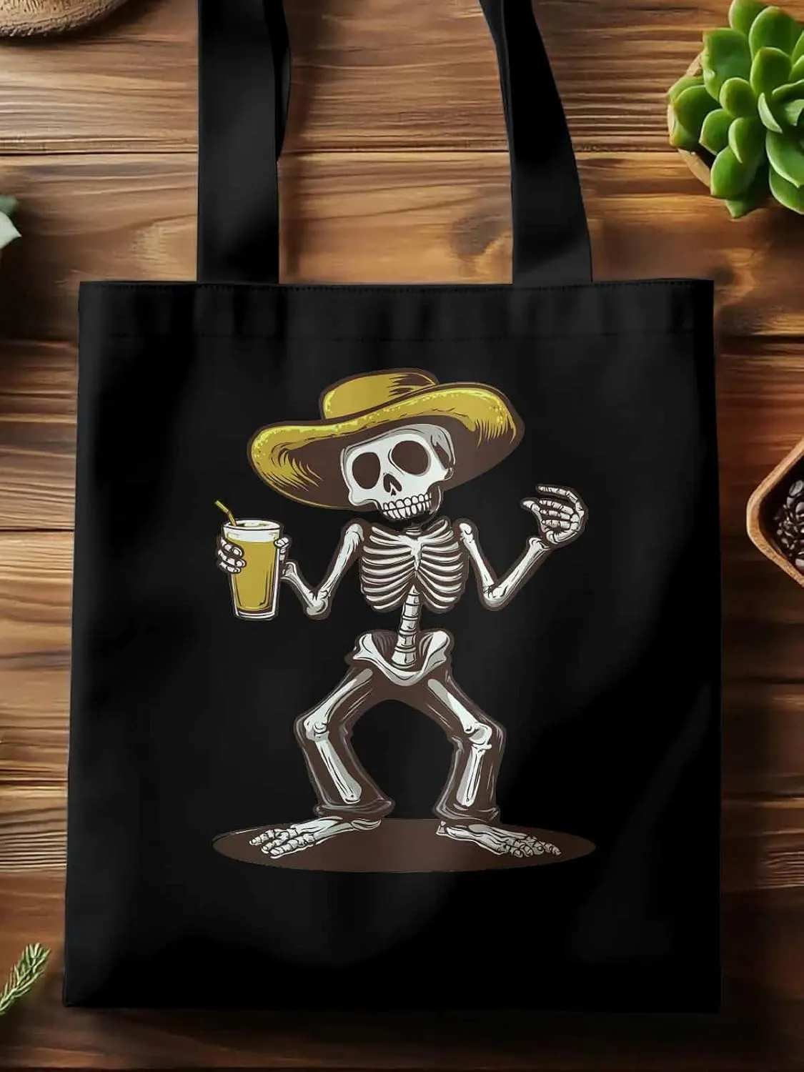 Canvas Tote Bag, Western Skeleton Aesthetic Canvas Tote Handbags for Women Shoulder Bag,