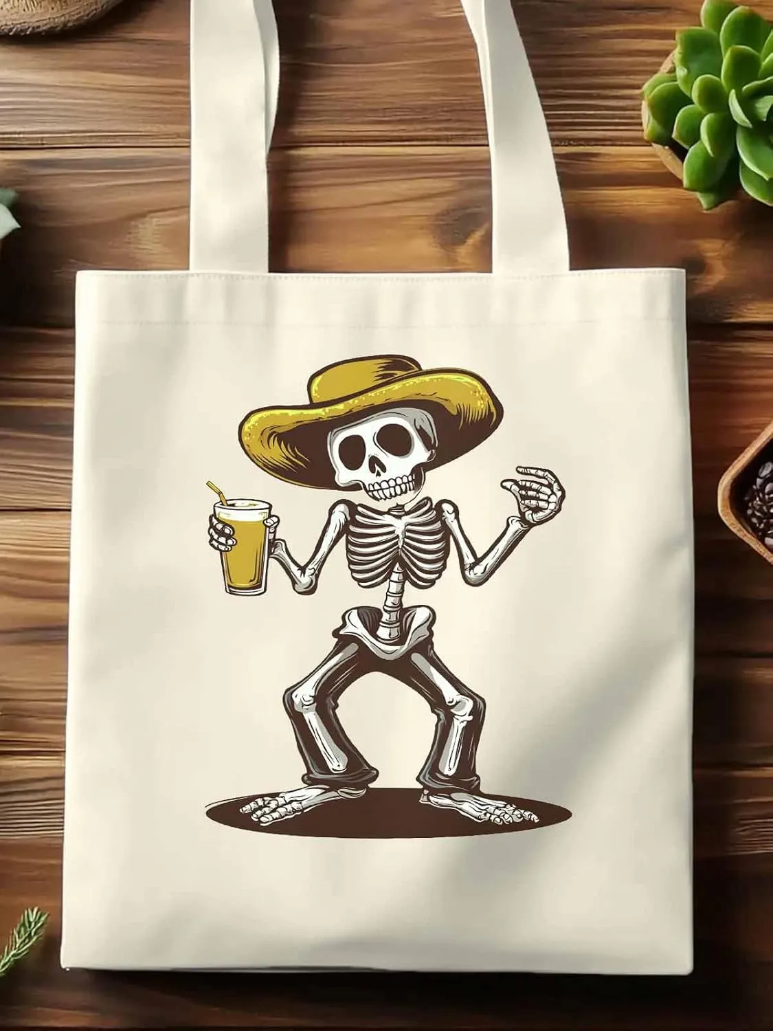 Canvas Tote Bag, Western Skeleton Aesthetic Canvas Tote Handbags for Women Shoulder Bag,