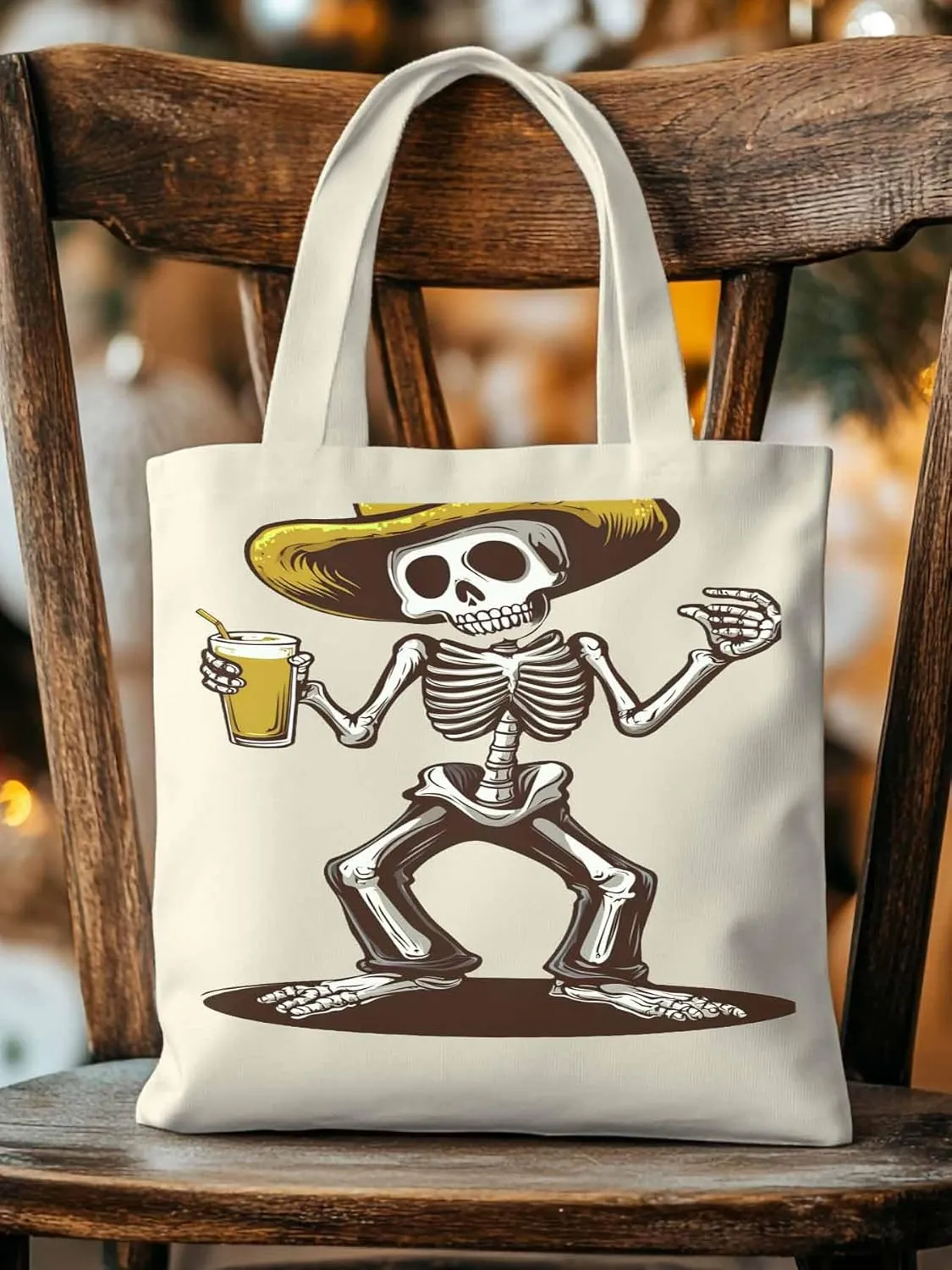 Canvas Tote Bag, Western Skeleton Aesthetic Canvas Tote Handbags for Women Shoulder Bag,