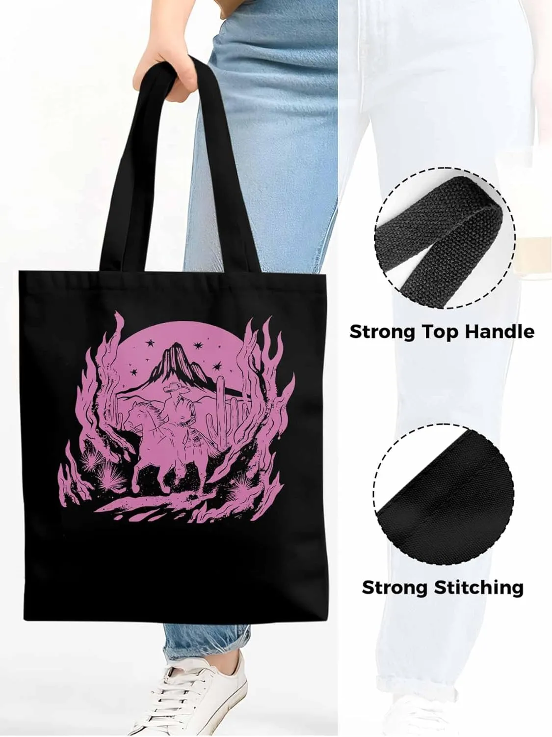 Canvas Tote Bag, Western Vintage Cowboy Aesthetic Canvas Tote Handbags for Women Shoulder Bag,