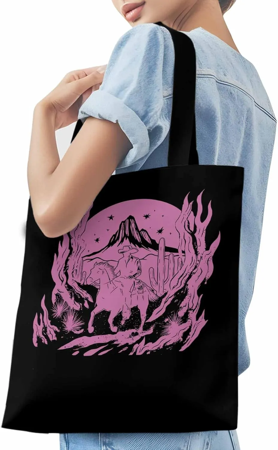 Canvas Tote Bag, Western Vintage Cowboy Aesthetic Canvas Tote Handbags for Women Shoulder Bag,