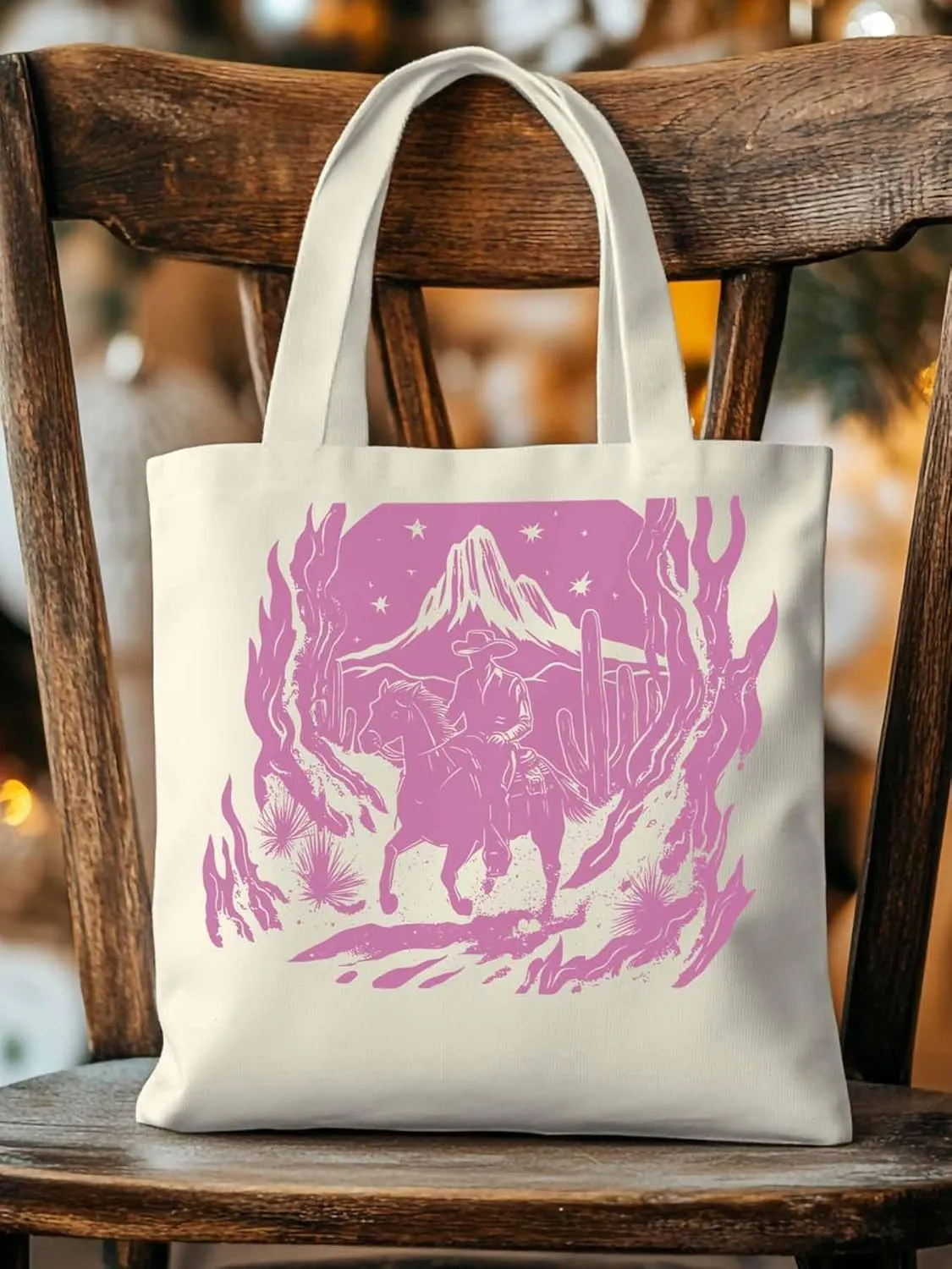 Canvas Tote Bag, Western Vintage Cowboy Aesthetic Canvas Tote Handbags for Women Shoulder Bag,