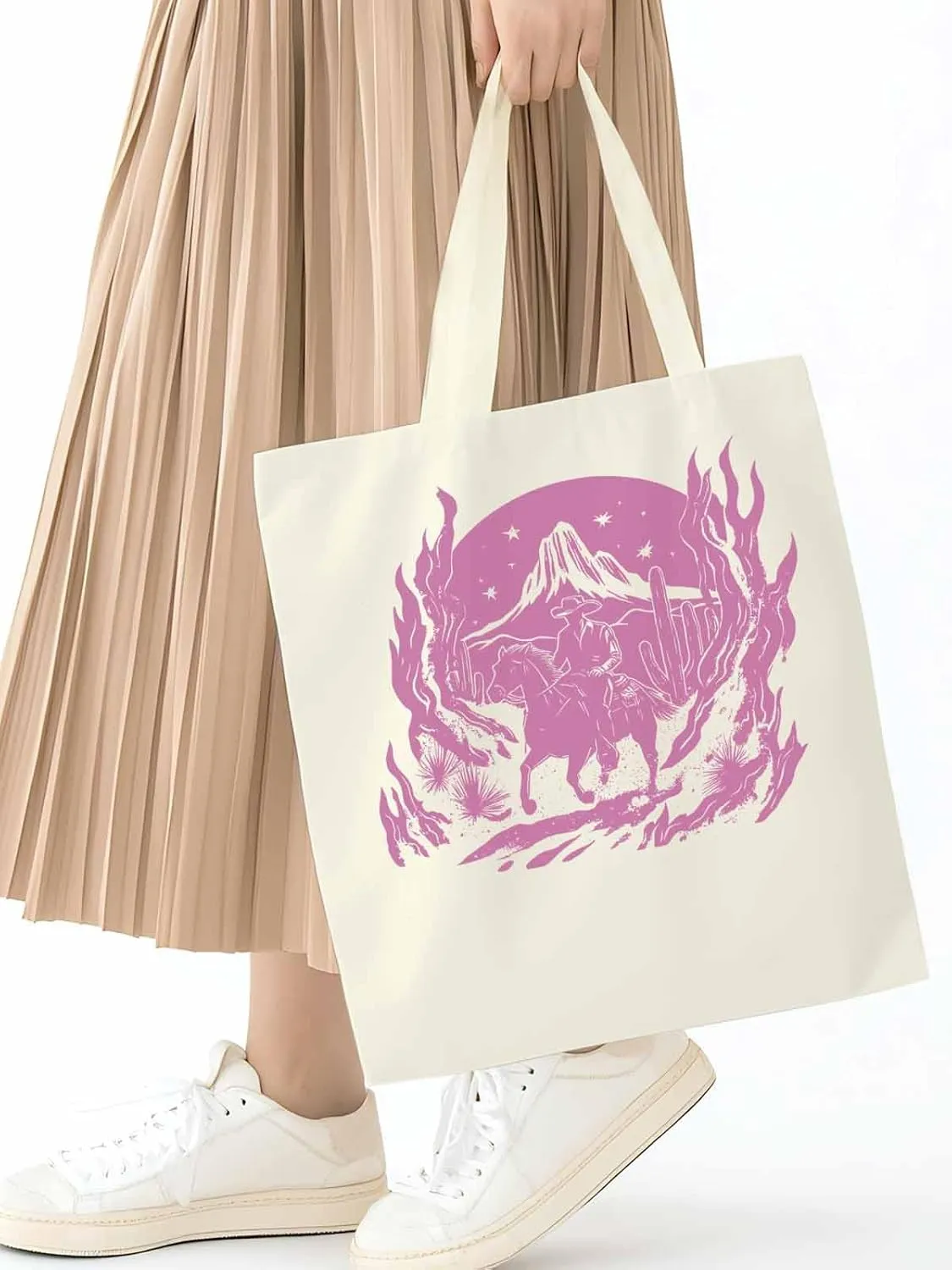Canvas Tote Bag, Western Vintage Cowboy Aesthetic Canvas Tote Handbags for Women Shoulder Bag,
