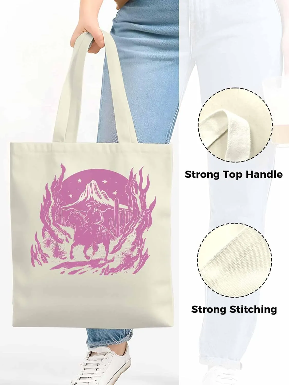 Canvas Tote Bag, Western Vintage Cowboy Aesthetic Canvas Tote Handbags for Women Shoulder Bag,